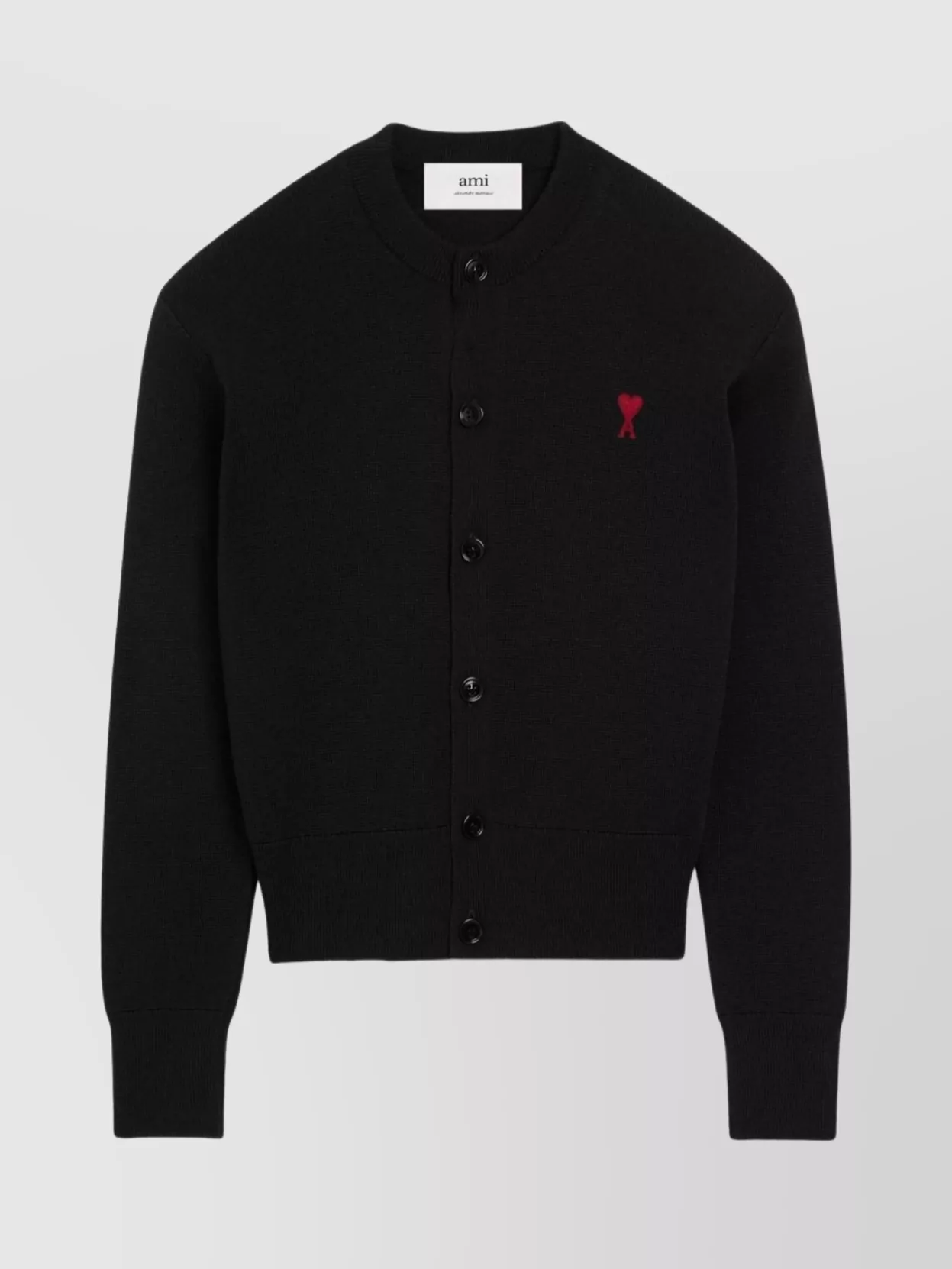 Ami Alexandre Mattiussi Wool Cardigan With Round Neck And Long Sleeves In Black