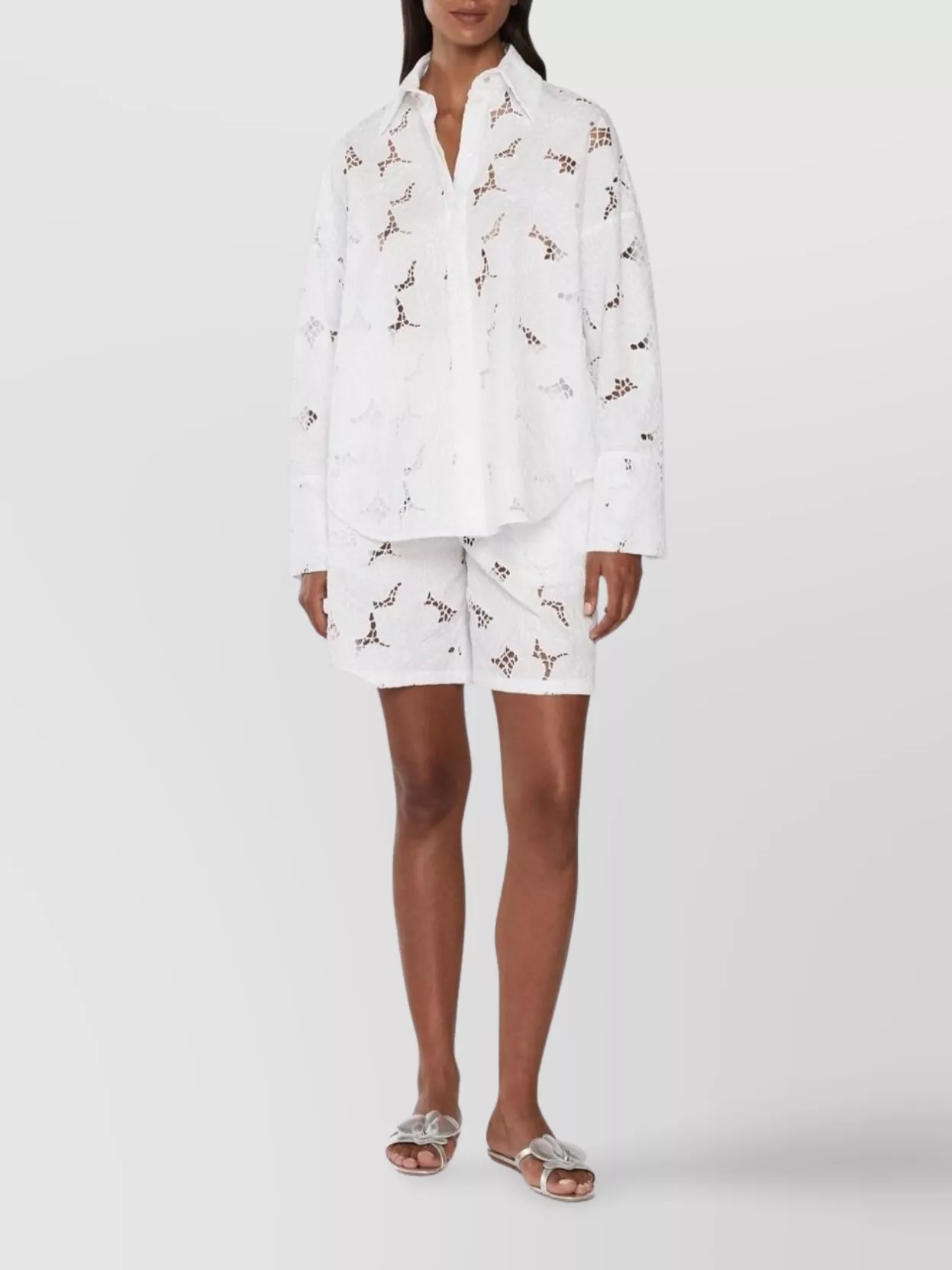 Genny Cotton Shirt With Embroidered Pattern And Sheer Fabric