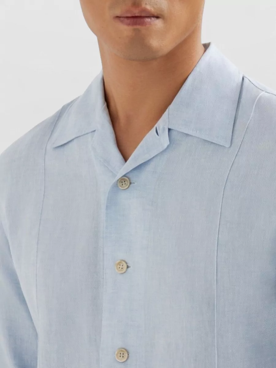 Brunello Cucinelli Linen Cotton Blend Shirt Long Sleeves Spread Collar