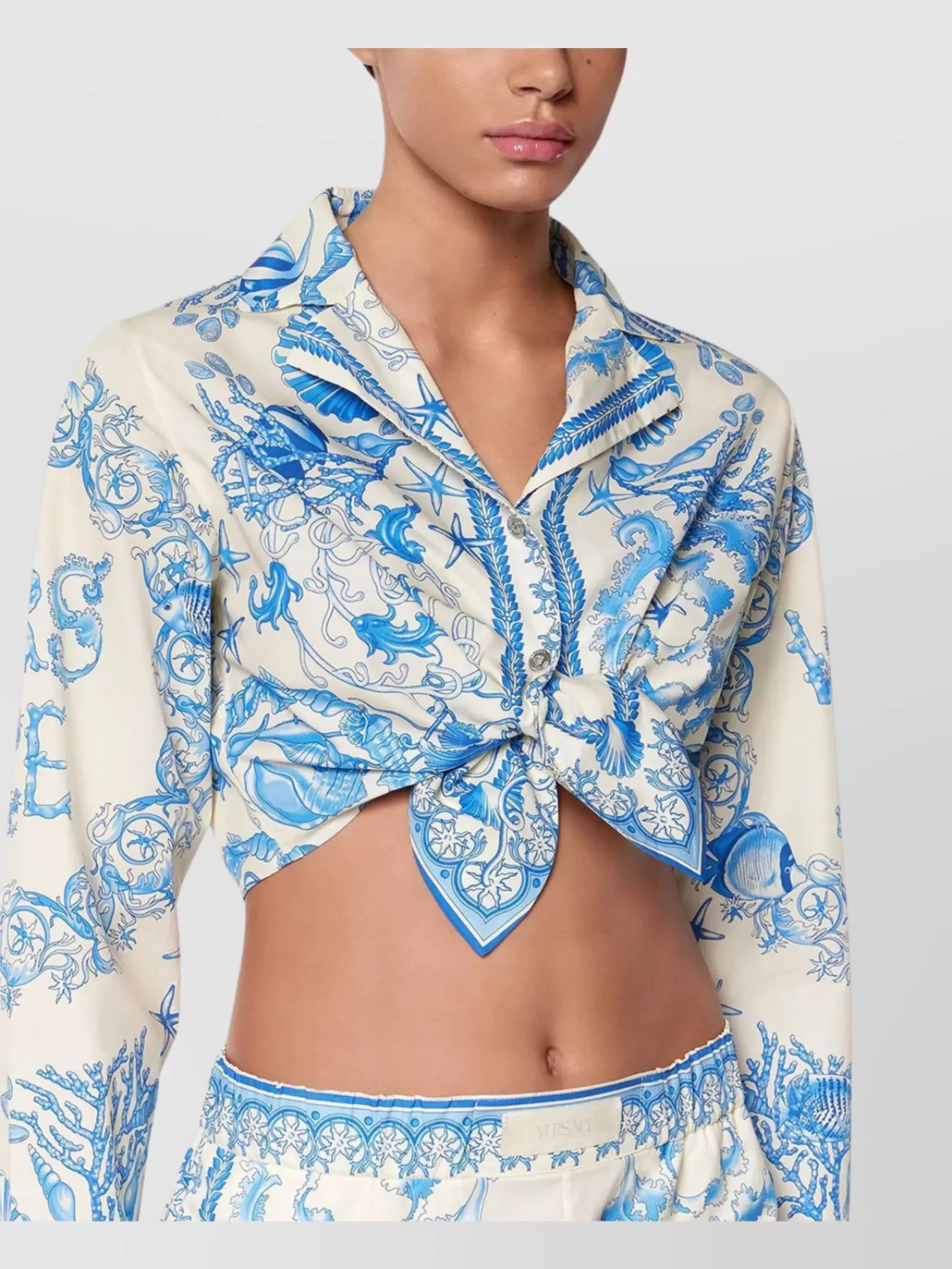 Versace Baroque Cotton Knotted Short Shirt