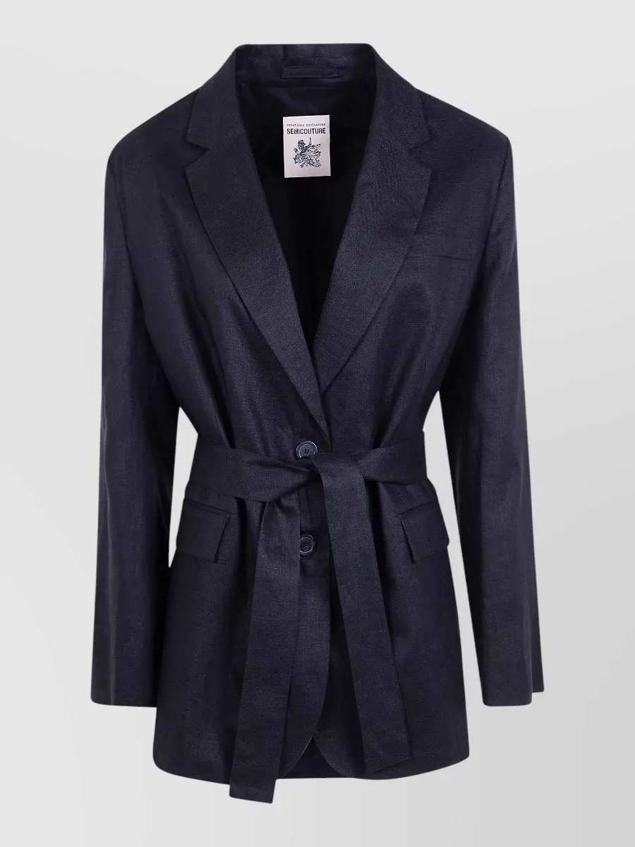Semicouture Linen Belted Suit Jacket