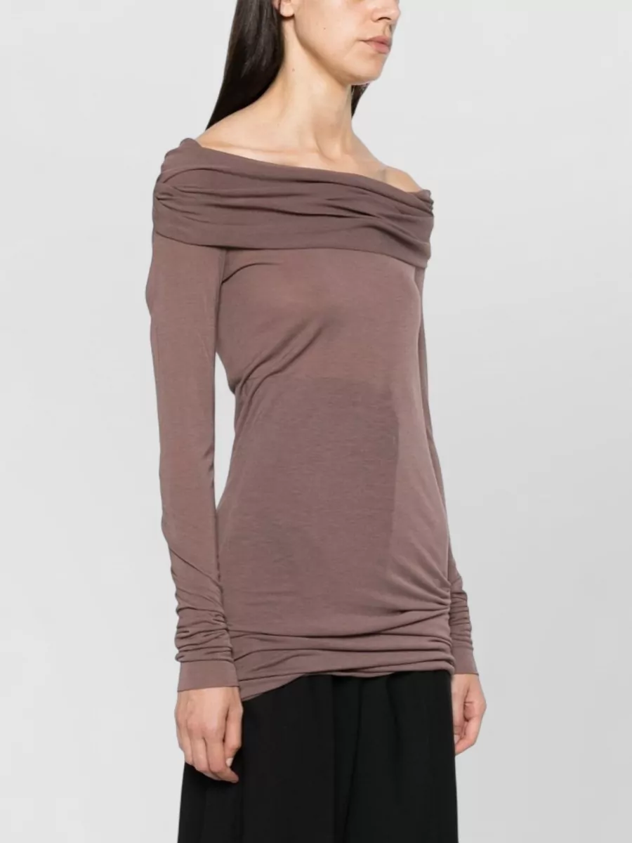 Rick Owens Silk Blend Draped Off-Shoulder Long-Sleeve Top
