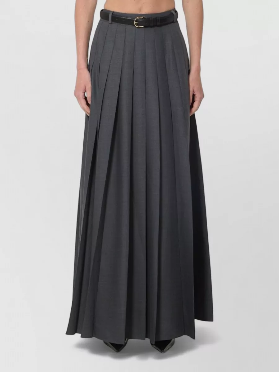 Self-Portrait Pleated wool-blend mid-rise maxi skirt — The charcoal pleated maxi skirt mirrors the blazer’s suiting tone and tailored romance, creating a long, sculpted line that feels quietly luxurious and evening-ready.