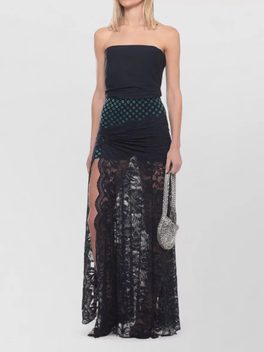 Paco Rabanne Draped Lace Midi Skirt