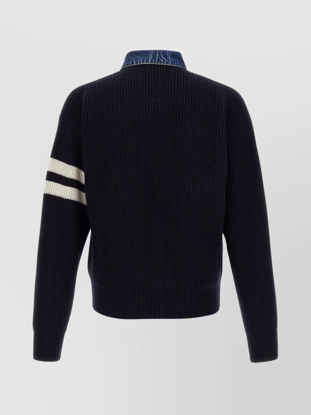 Dsquared2 Blue Cardigan With Denim Panels And Striped Details On The Sleeve In Wool And Cashmere Man