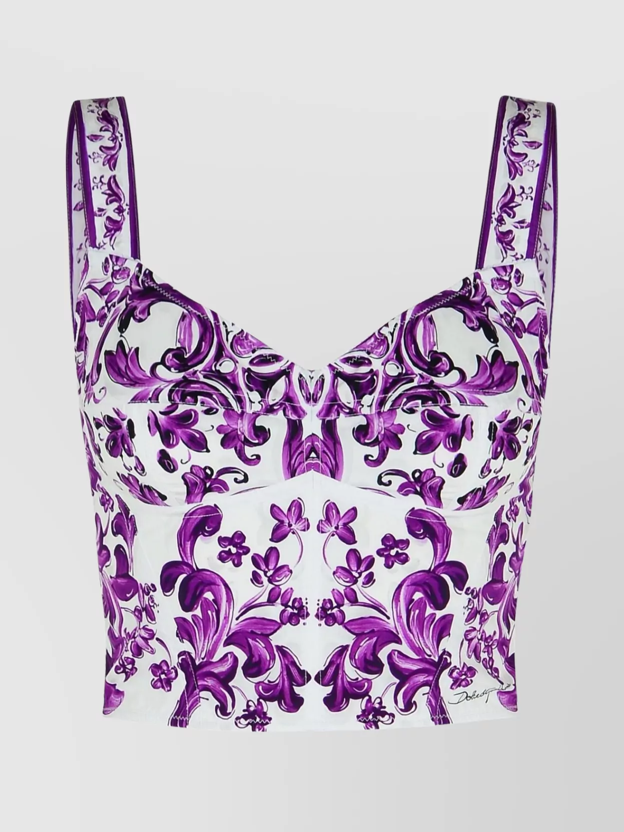 Dolce & Gabbana Violet Top With Sweetheart Neckline And All-over Graphic Print In Cotton Blend Woman In Purple