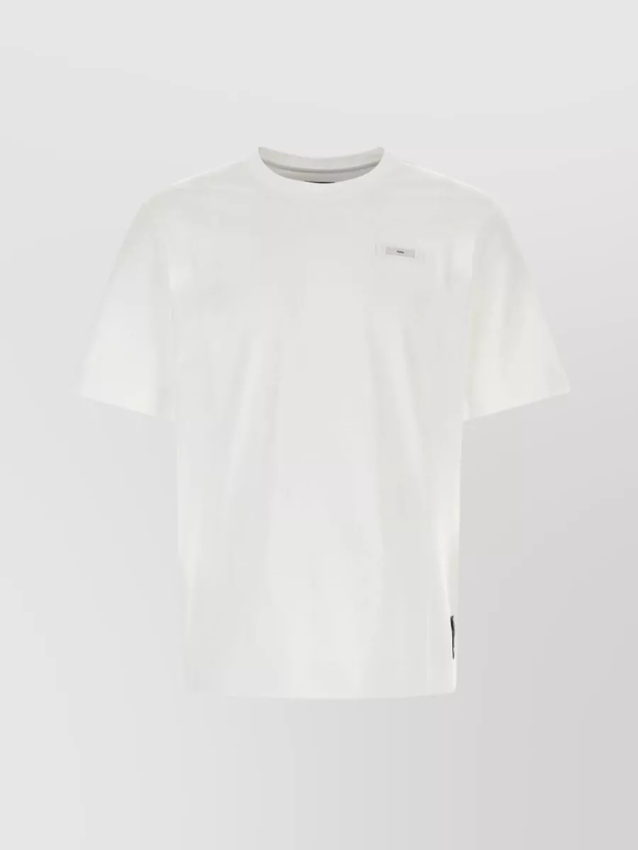 Shop Fendi Ribbed Crew-neck Cotton T-shirt With Short Sleeves In White