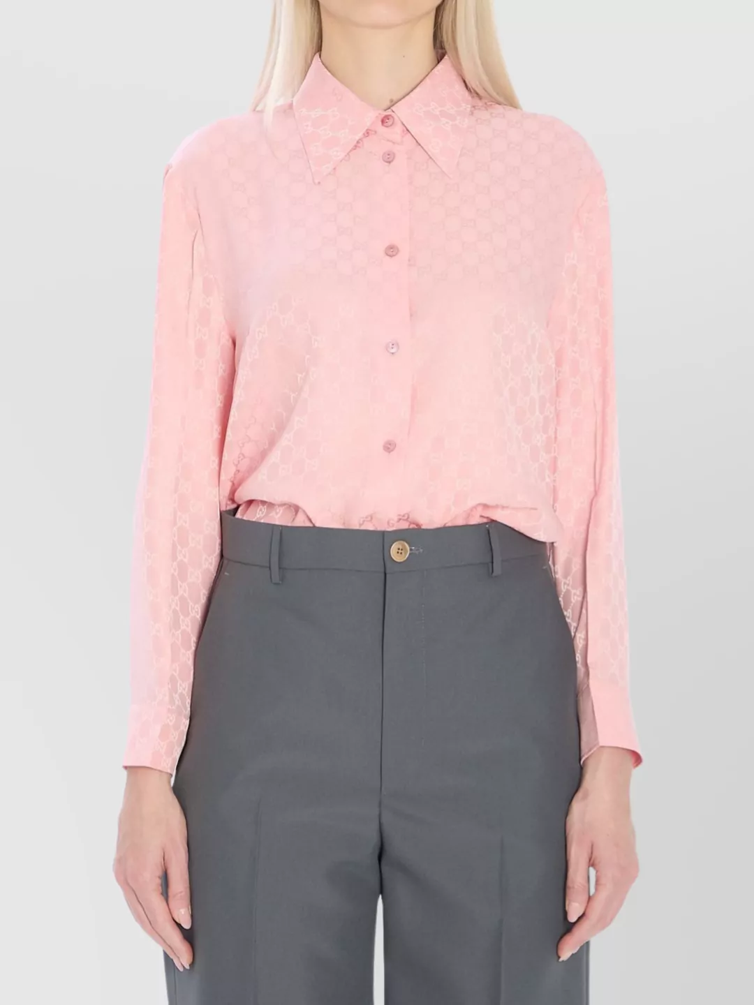 Gucci Silk Shirt With Gg Jacquard Pattern