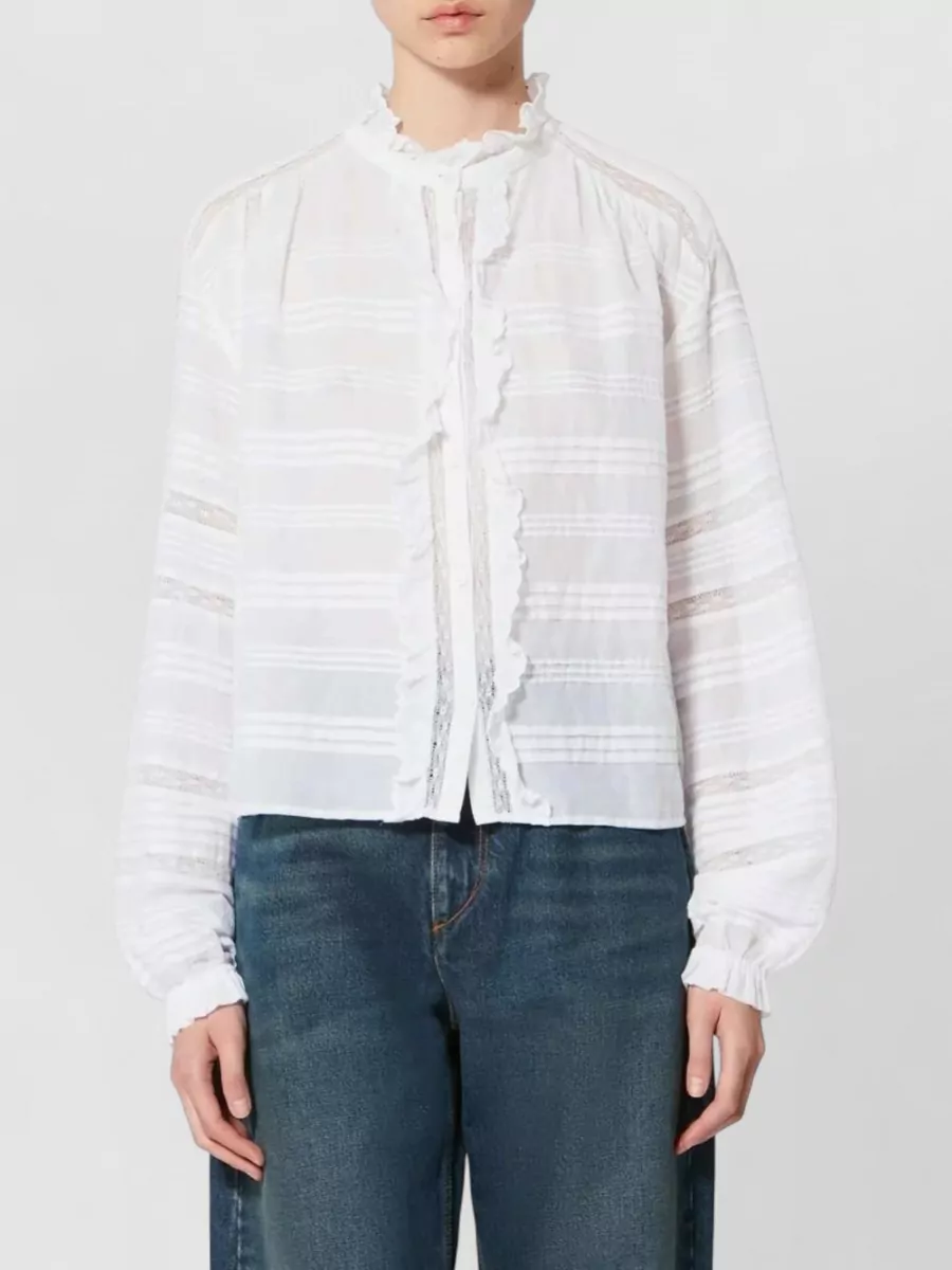 Isabel Marant Etoile Cotton Embroidered Ruffled Long-Sleeve Blouse