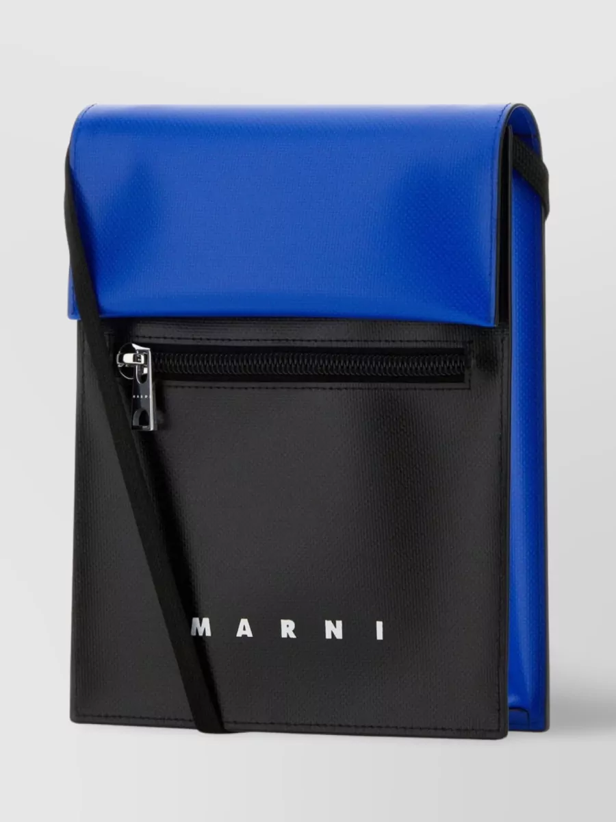 Shop Marni Two-tone Crossbody Bag In Polyester In Blue