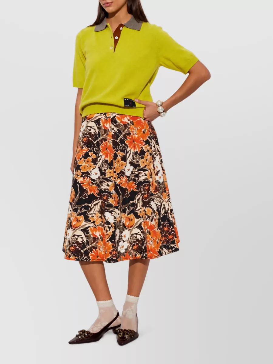 Marni Floral-print textured midi a-line skirt