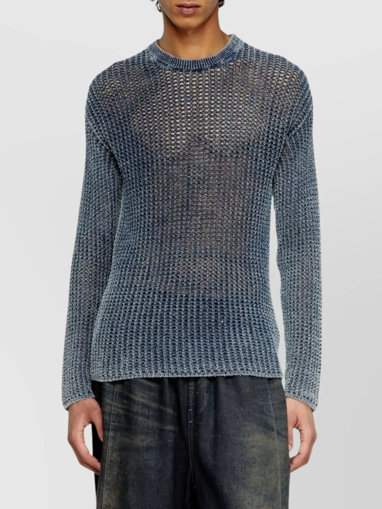 Diesel Textured Knit Crewneck Sweater With Ribbed Finish