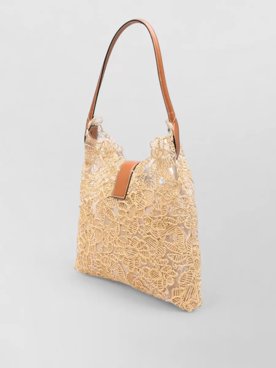 Ermanno Scervino Medium Hobo Bag Lace Overlay Leather Handles