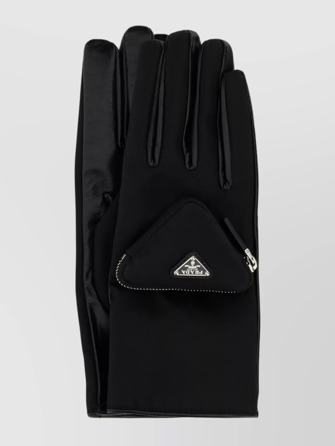 Prada Emblem Logo Zipper Detail Gloves In Black