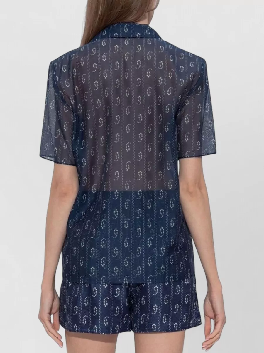 Tory Burch Silk Blend Paisley Print Short Sleeve Shirt
