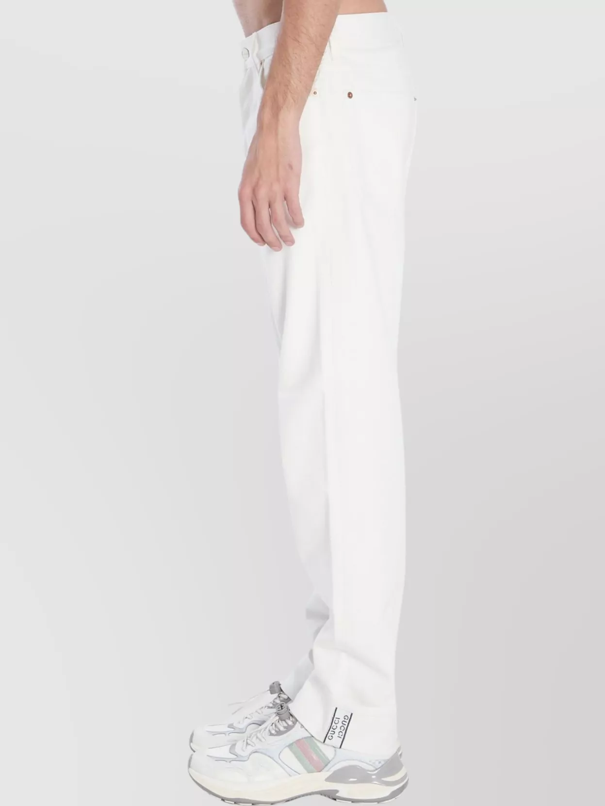 Gucci Embroidered Hem Multi-Pocket Denim Trousers