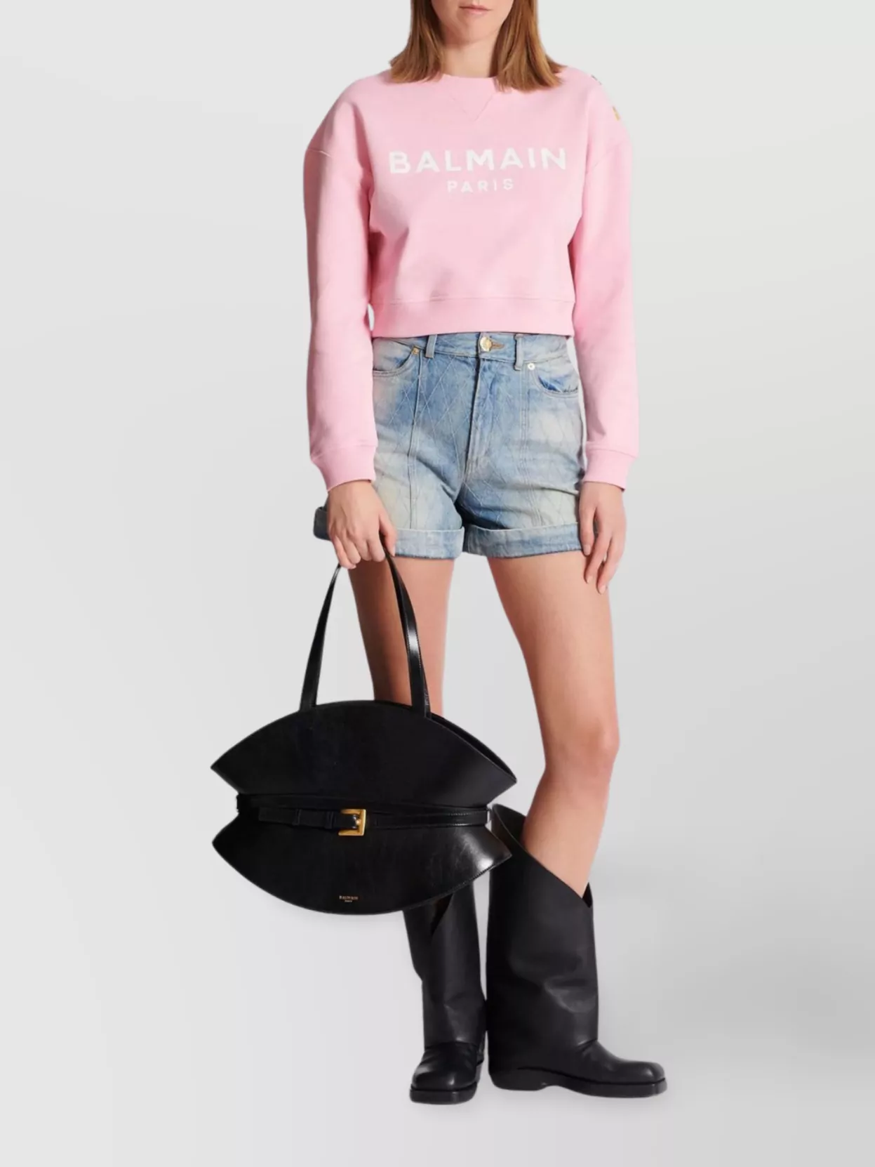 Balmain Embossed Gold Metal Button Shoulder Sweatshirt