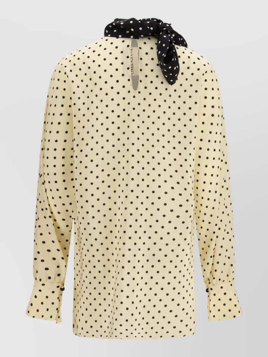 Valentino Silk Polka-Dot Long-Sleeve Blouse