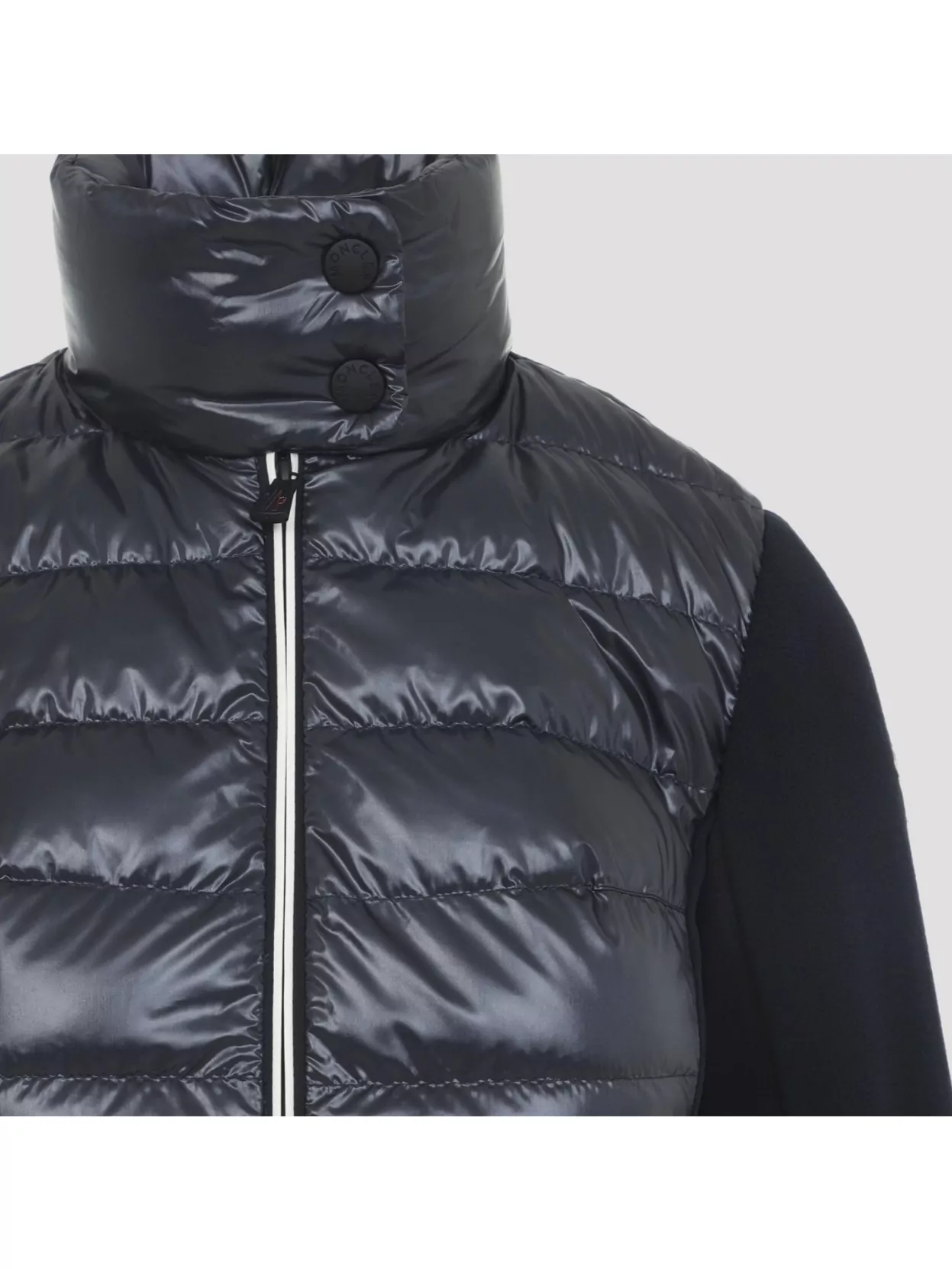 Moncler Quilted High Collar Long Sleeve Jacket In Black