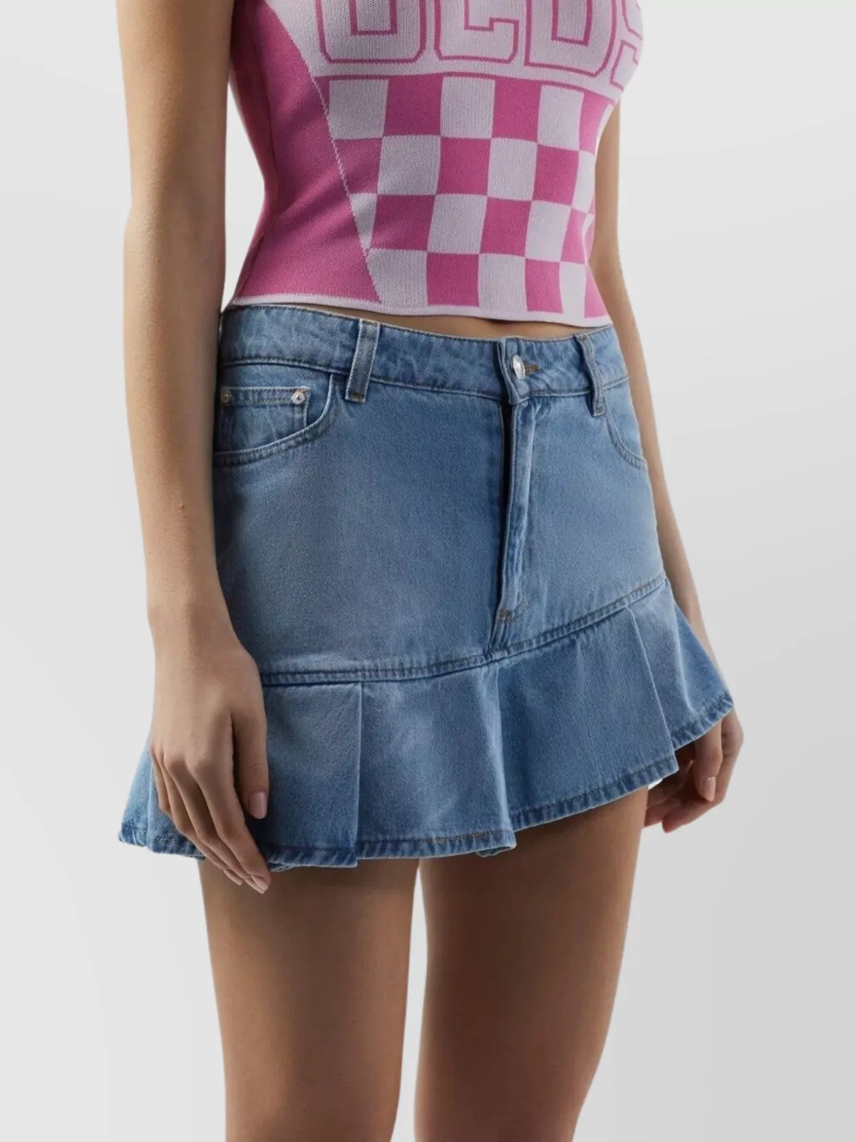 Gcds Asymmetric Pleated Mini Skirt Belts