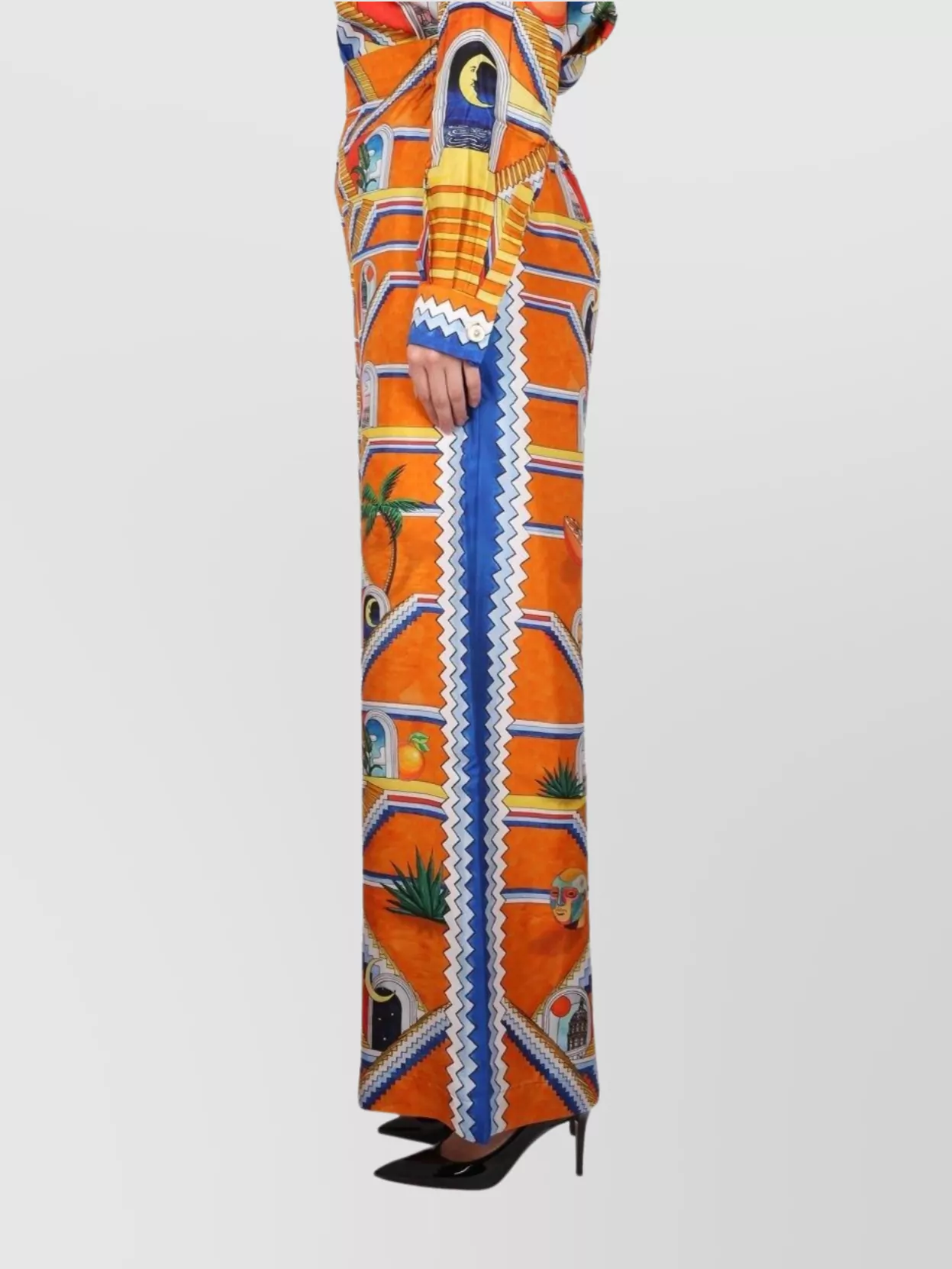 Casablanca Staircase Print Elastic Waist High-waisted Pants