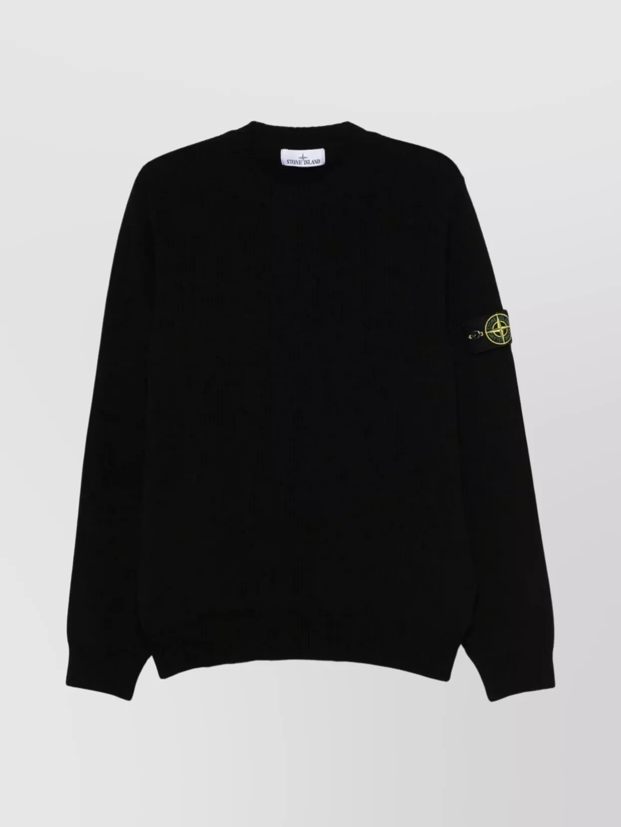 Shop Stone Island Ribbed Crew Neck Jumper In Black