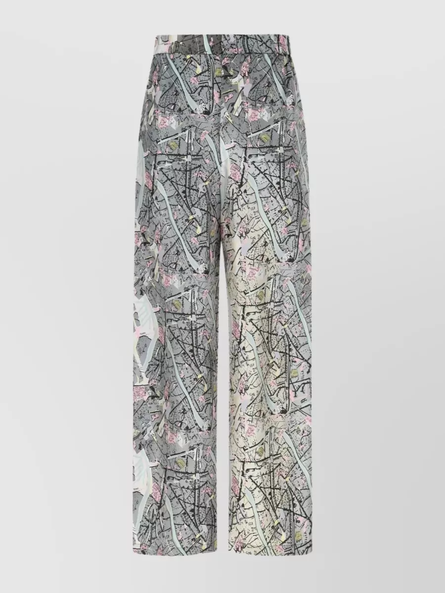 Shop Fendi Silk Map Print Trousers In Grey