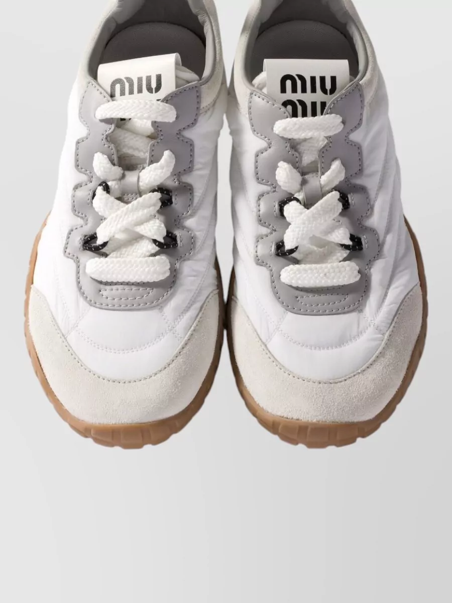 Miu Miu Leather And Re-Nylon Lace-Up Sneakers