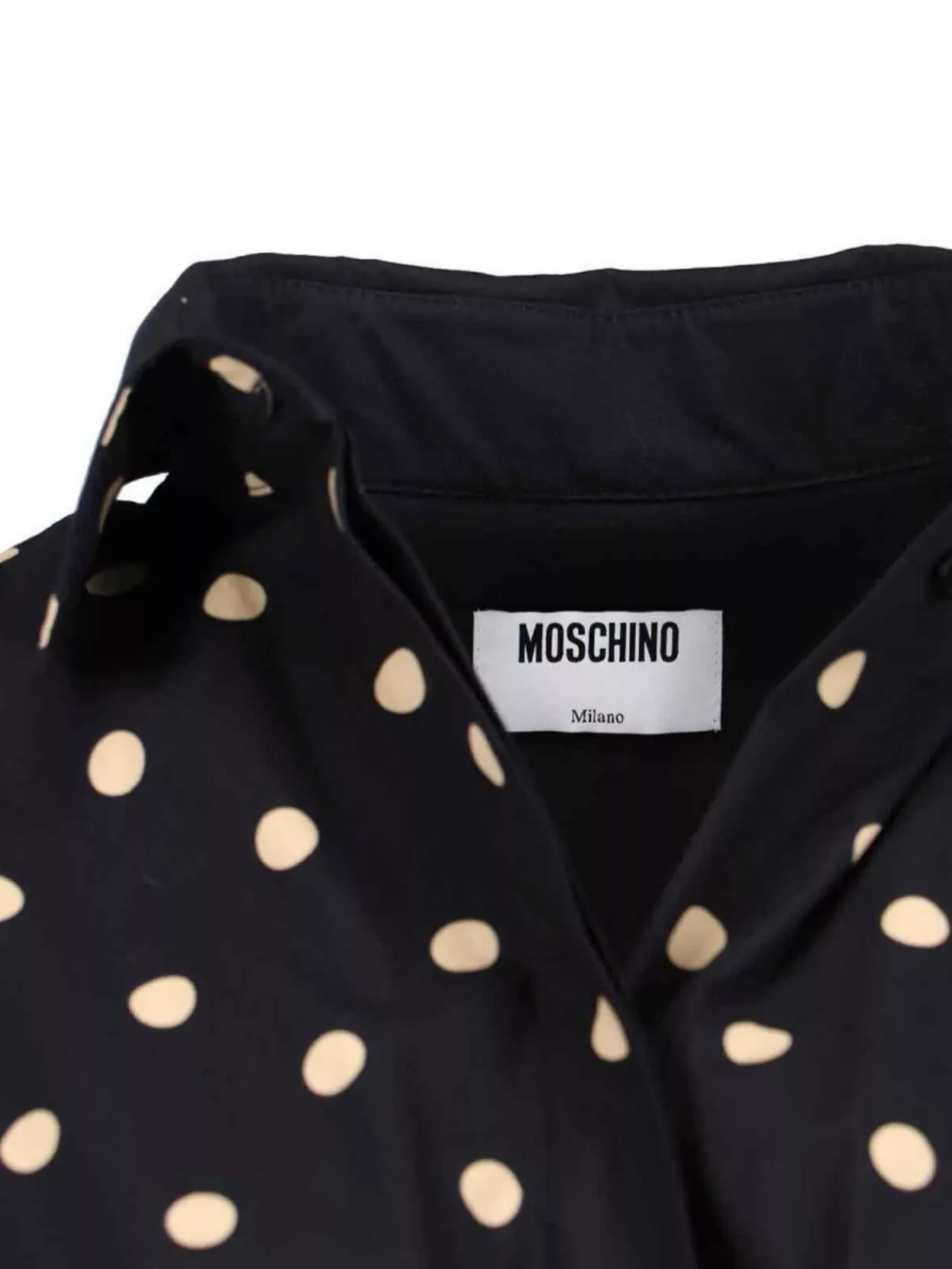 Moschino Polka Dot Pleated Dress With Long Sleeves