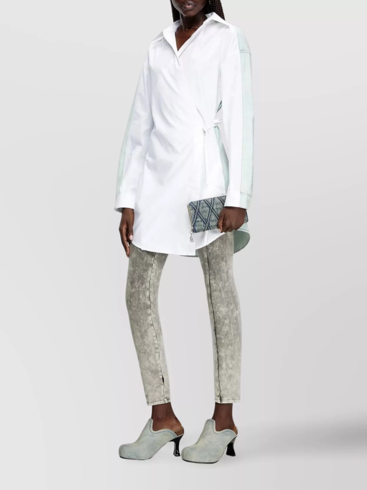 Diesel Wrap Sleeve Tie Cotton Denim Contrast