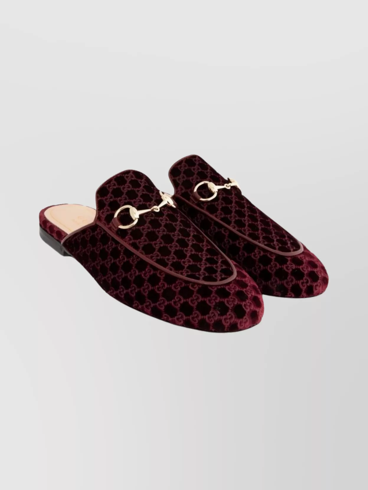 Gucci Velvet Slippers Featuring Horsebit Detail In Burgundy
