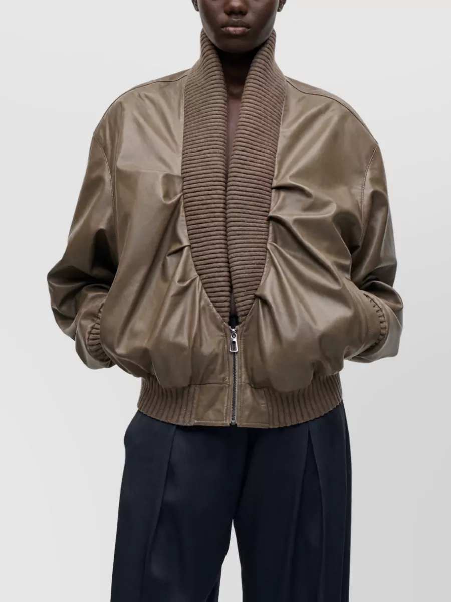 Victoria Beckham Leather Ruched Bomber Jacket