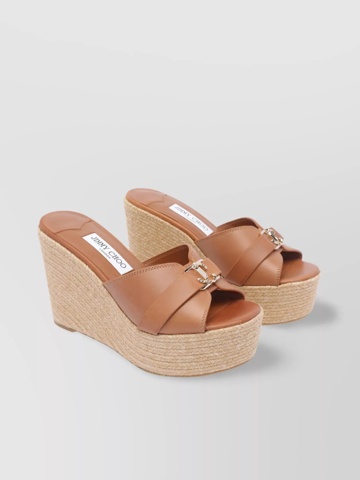 Jimmy Choo Leather Espadrille Sole Wedges With Wedge Heel