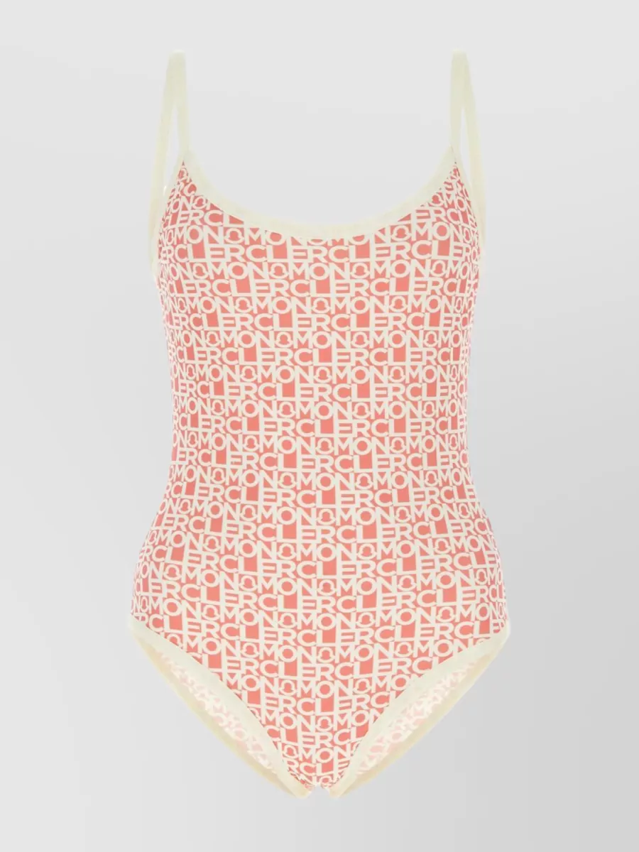 Shop Moncler All-over Print Nylon Swimsuit In Pink