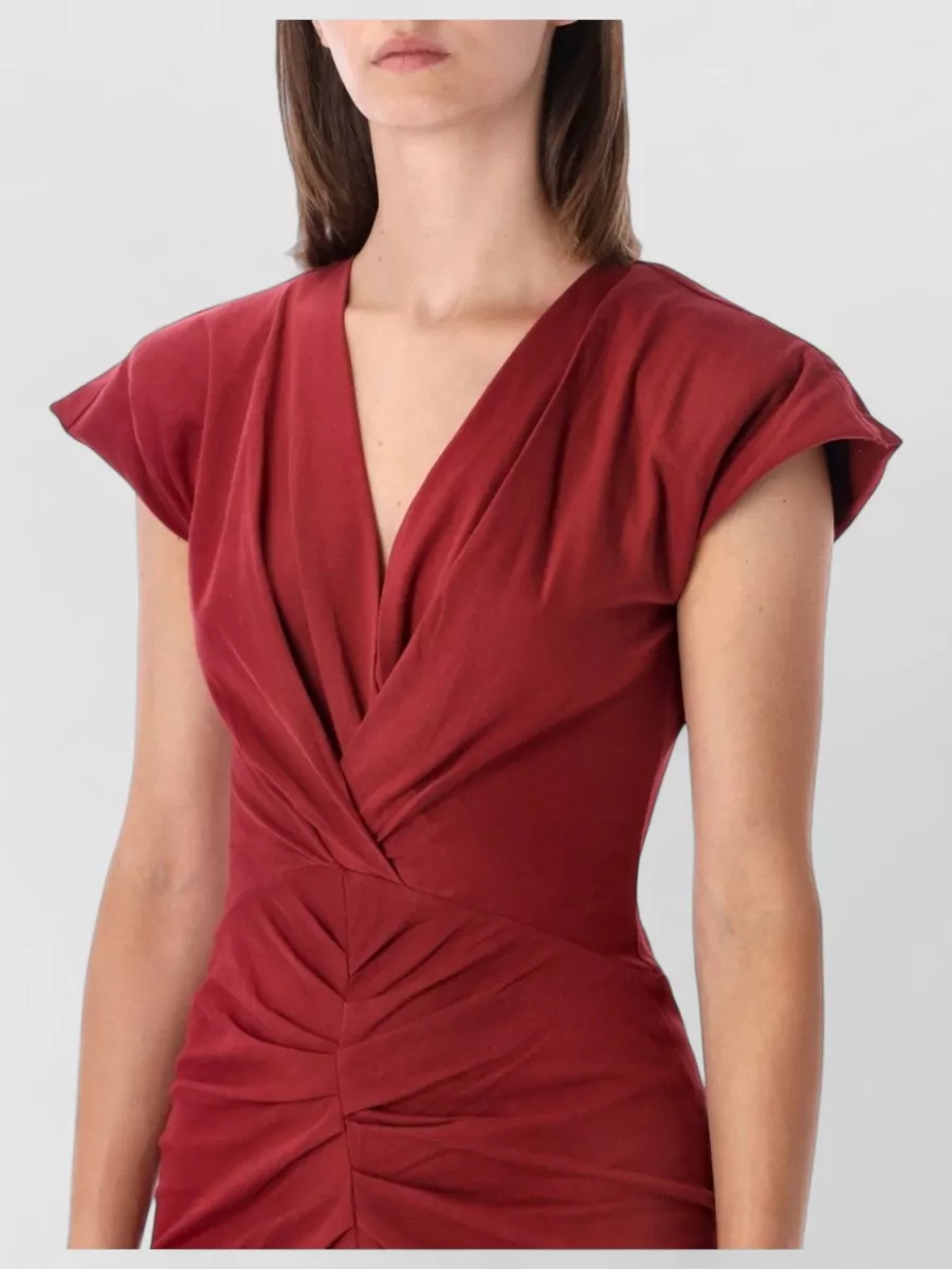 Isabel Marant Etoile Cotton Draped V-Neck Short-Sleeve Midi Dress
