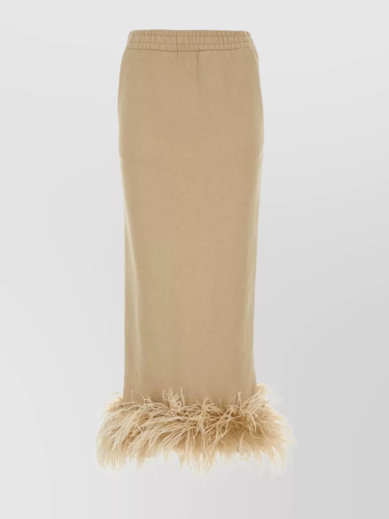 Shop Prada Cotton Skirt With Elastic Waistband And Feather Trim In Cream