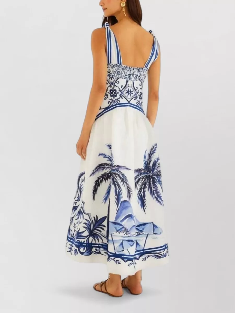Farm Rio Linen Printed Maxi Dress