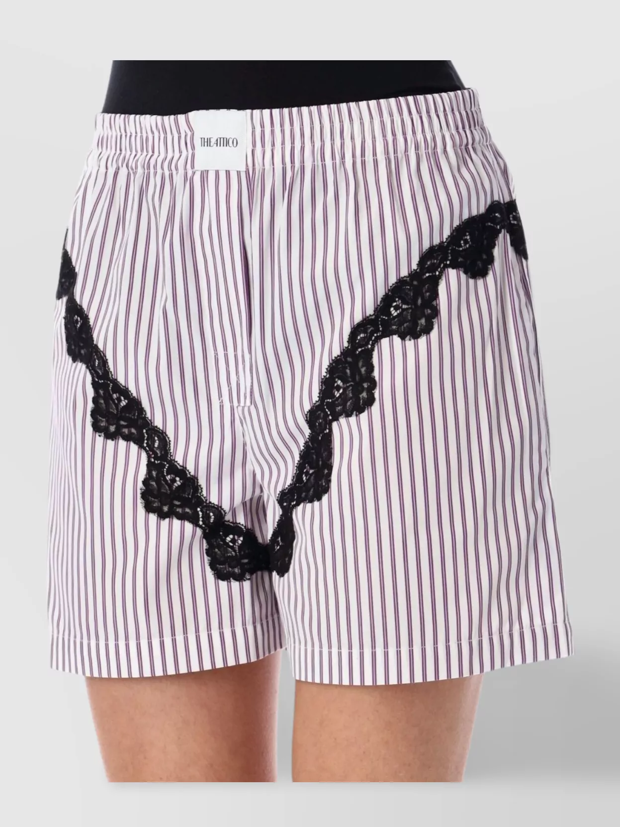 The Attico Cotton Striped Shorts Lace Inserts