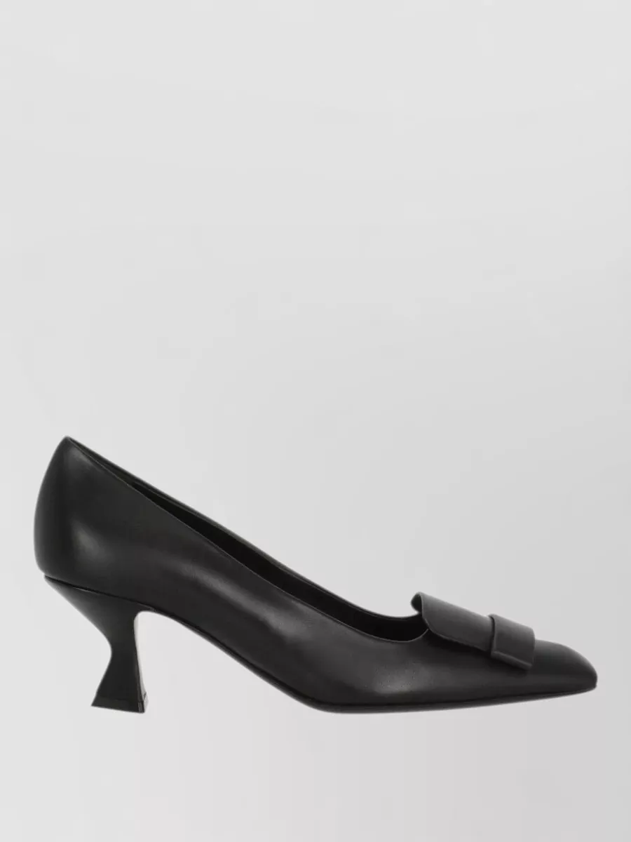 Sergio Rossi Leather Square-Toe Plaque Pumps