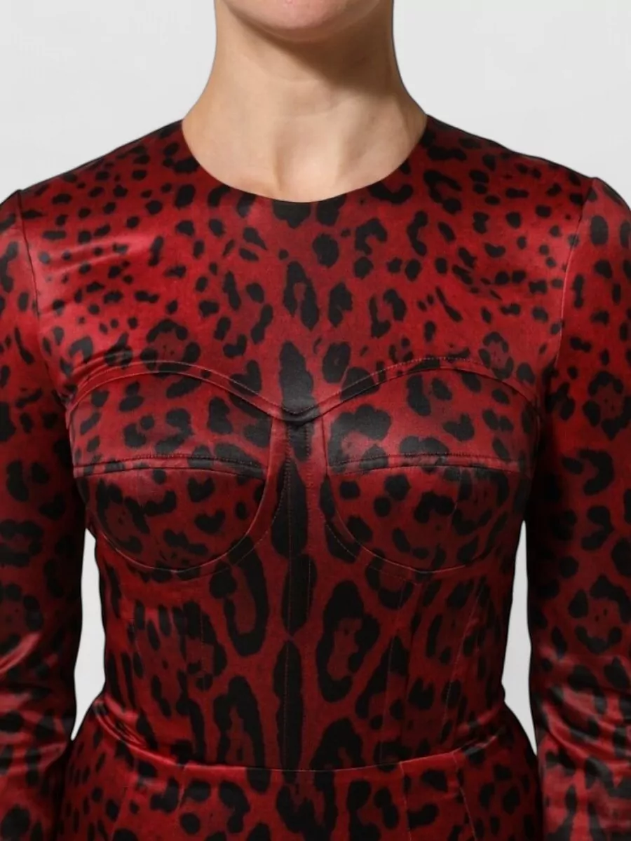Dolce&Gabbana Leopard-Print Long-Sleeve Midi Dress