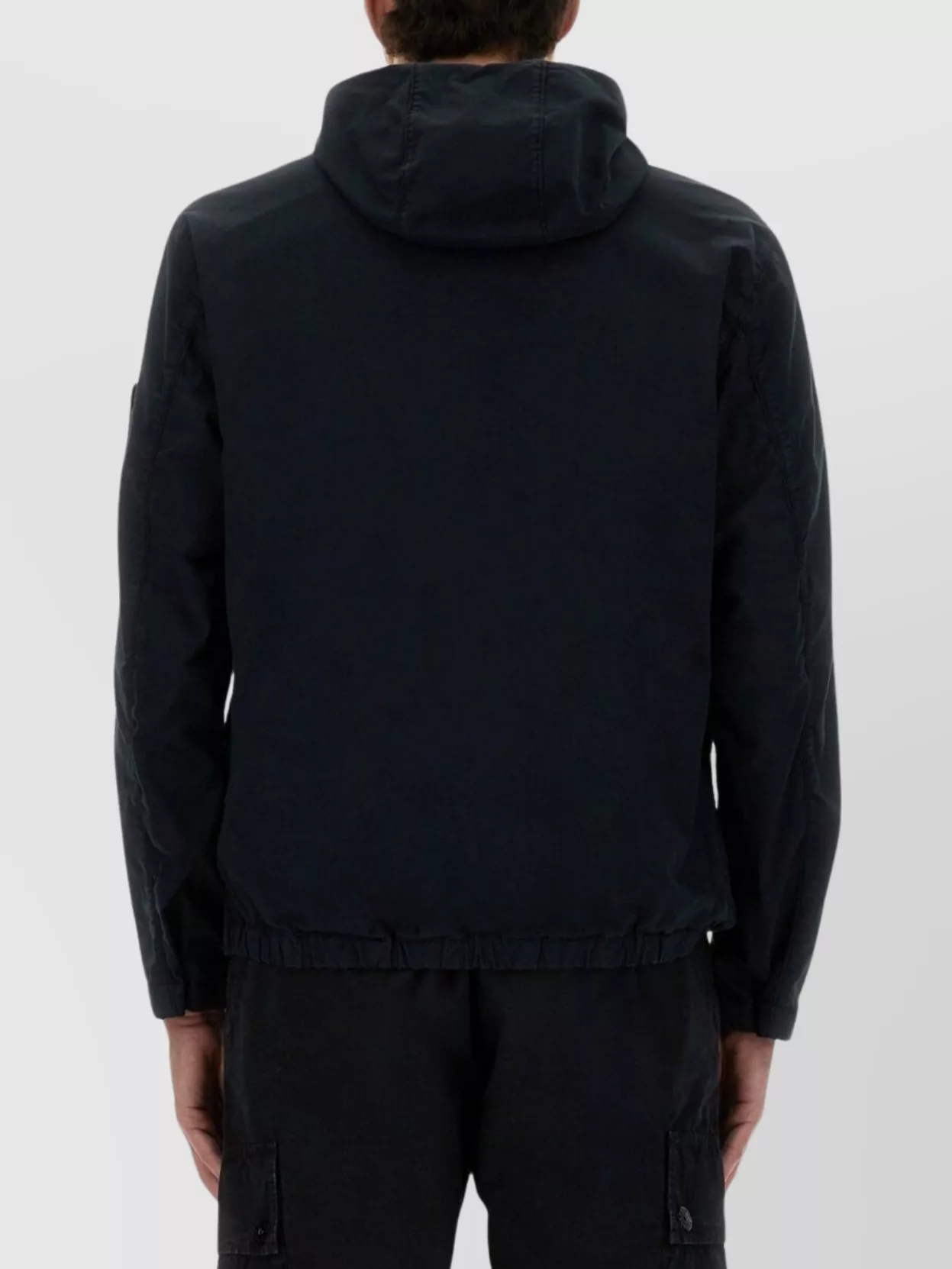 Stone Island Short Parka With Elastic Hem And Hood In Blue