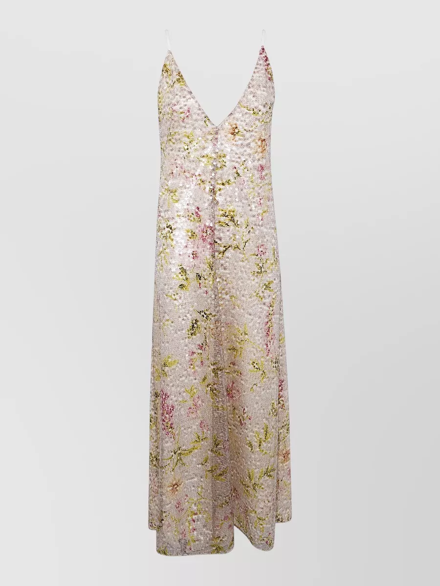 Alberta Ferretti Sequin Floral Long Dress Open Back