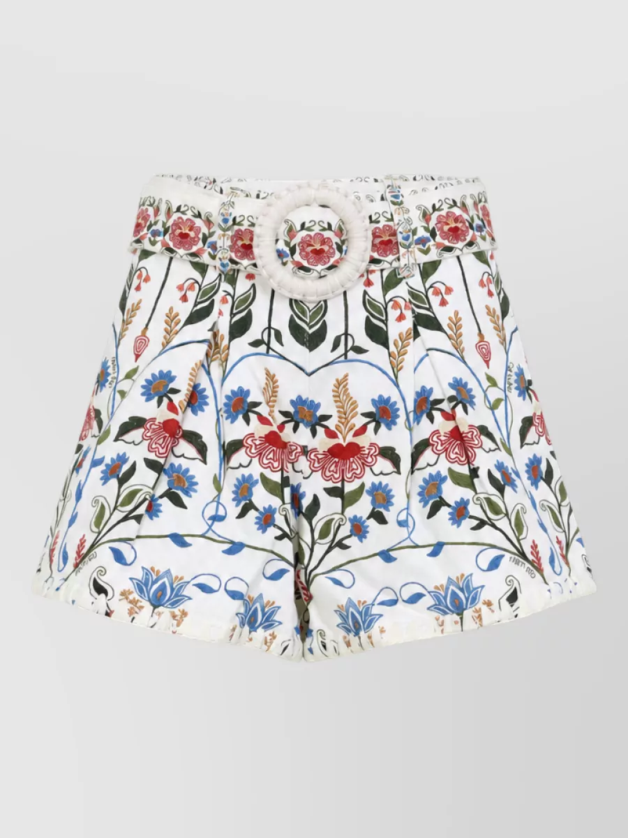 Farm Rio floral-print high-rise pleated wide-leg shorts