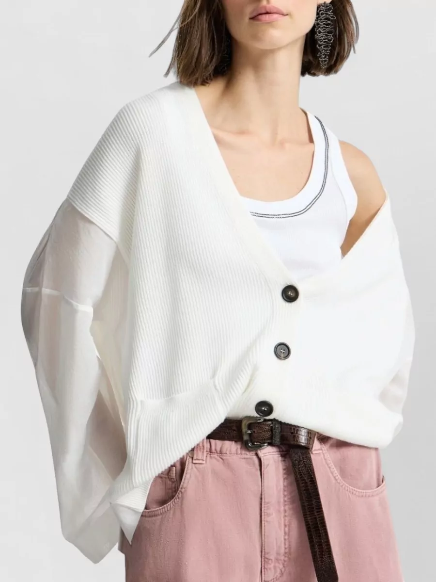 Brunello Cucinelli Knit Cardigan V Neckline Ribbed Texture