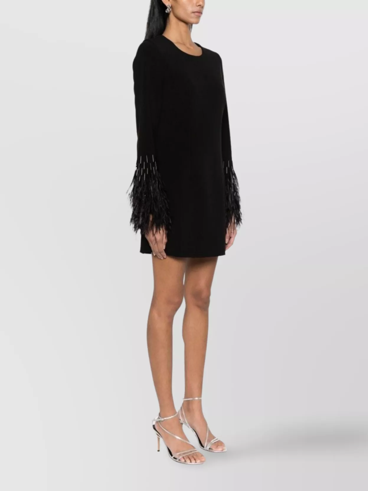 Parosh Feather Detail Long Sleeve Mini Dress