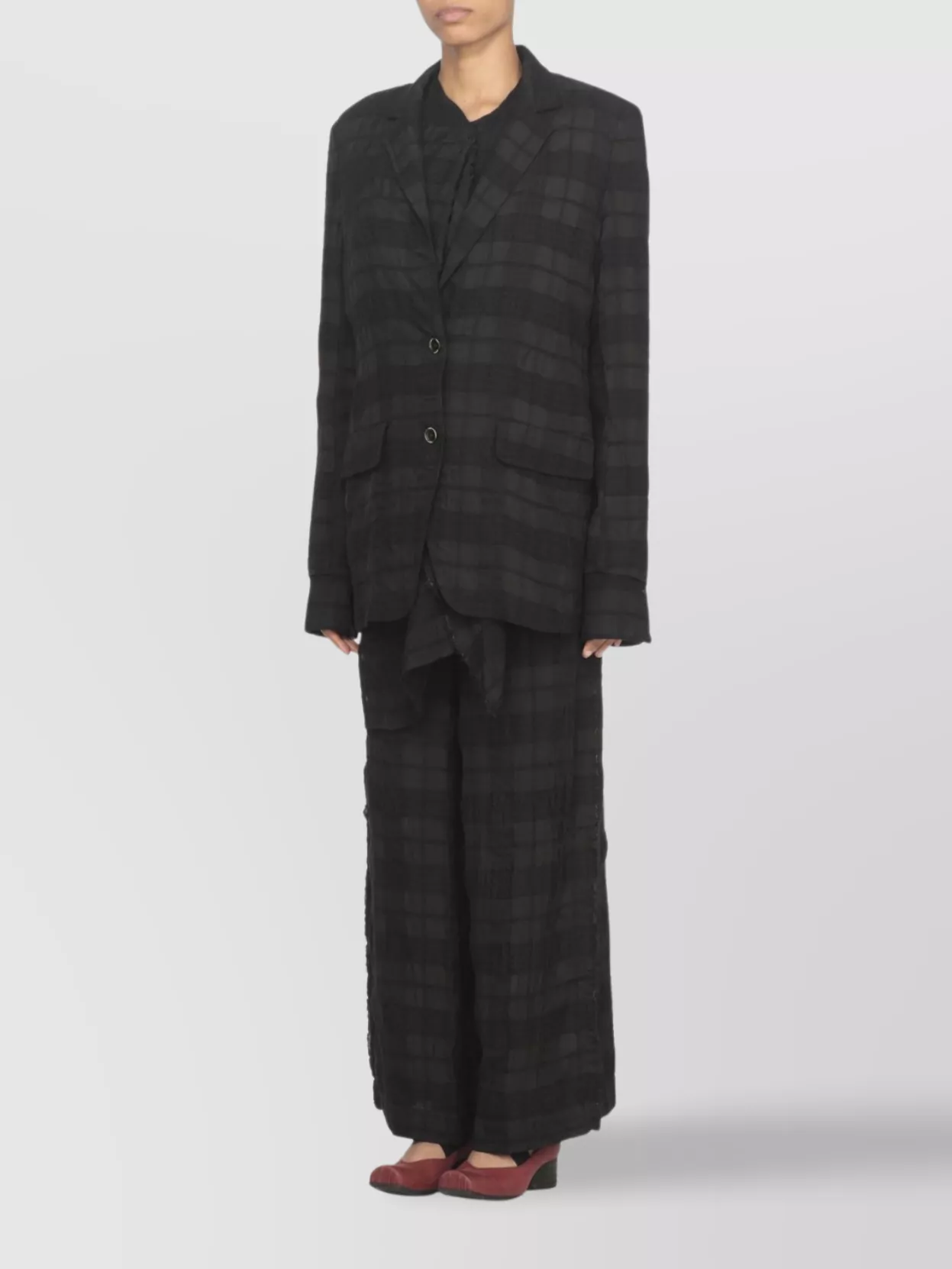 Uma Wang Long Blazer With Notched Lapels And Pockets