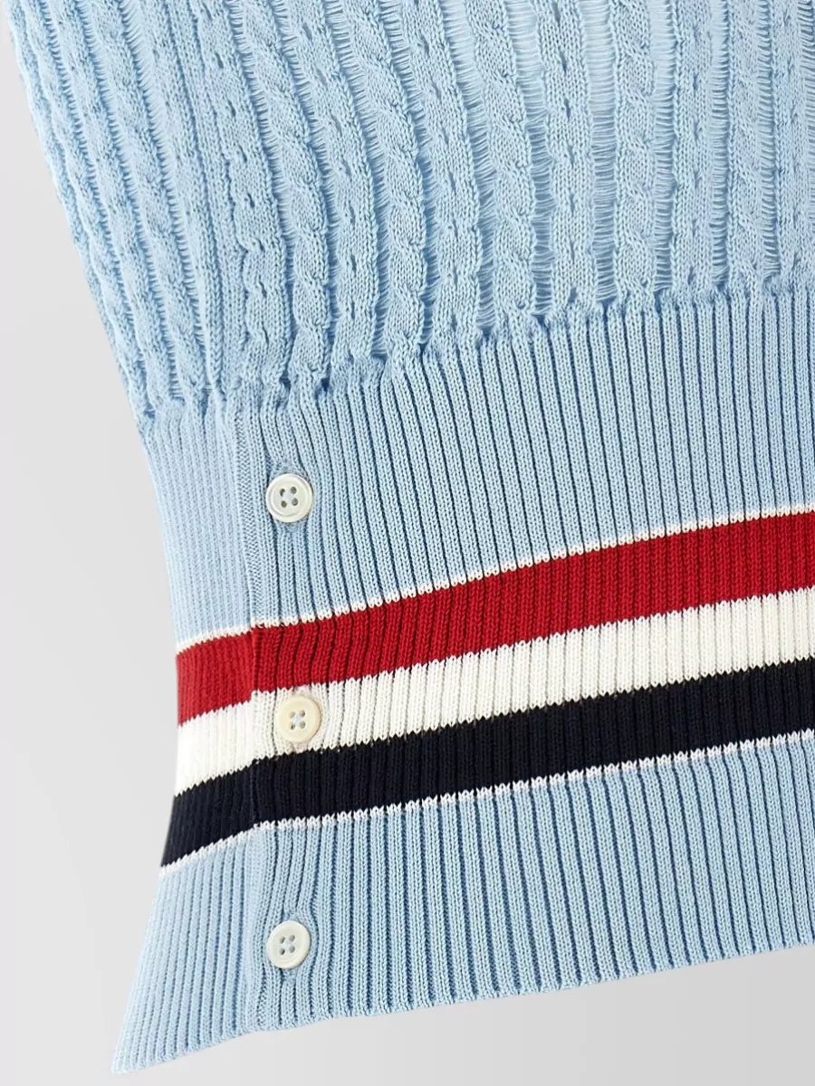 Thom Browne Crochet Cotton V-Neck Ribbed Hem Cropped Vest