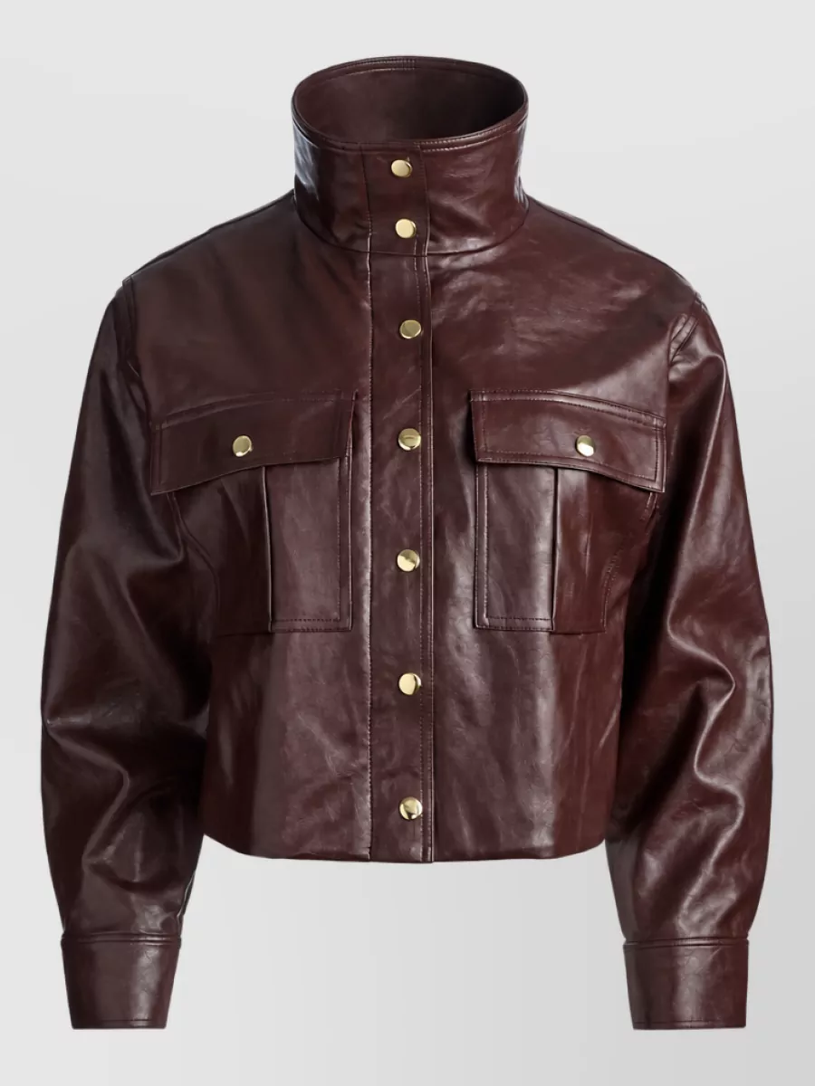 Alice + Olivia cropped funnel neck vegan leather jacket