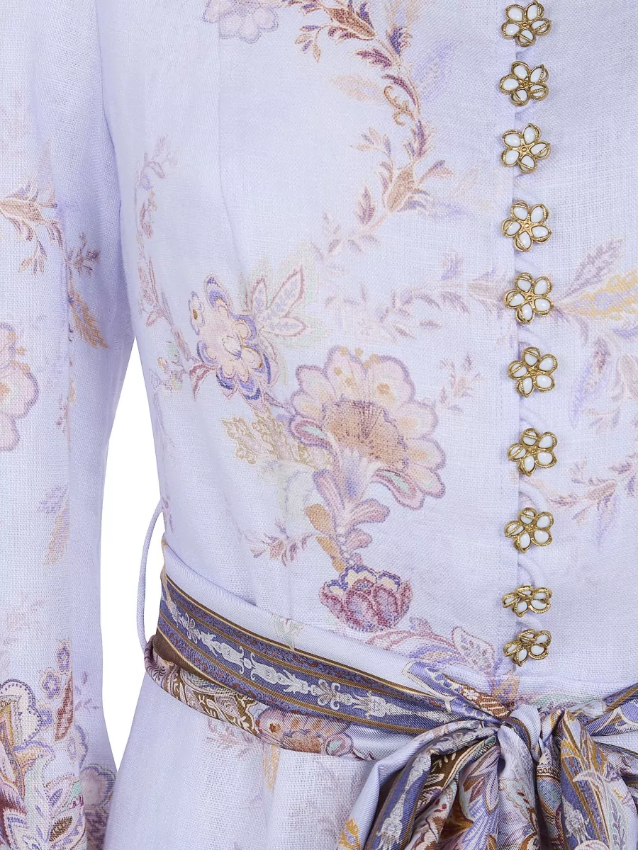Zimmermann Linen Printed Button Midi Dress