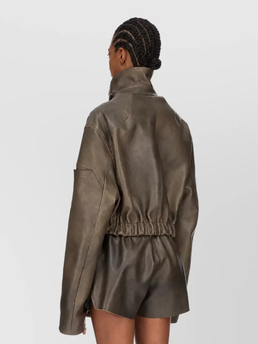 Rick Owens Calf Leather Collared Bomber Jacket